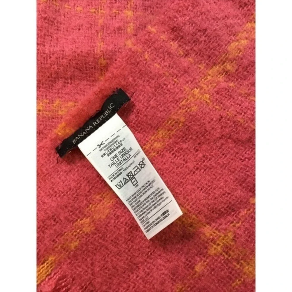 Banana Republic Pink Strawberry Claudett Plaid Oversized Scarf One Size Wrap